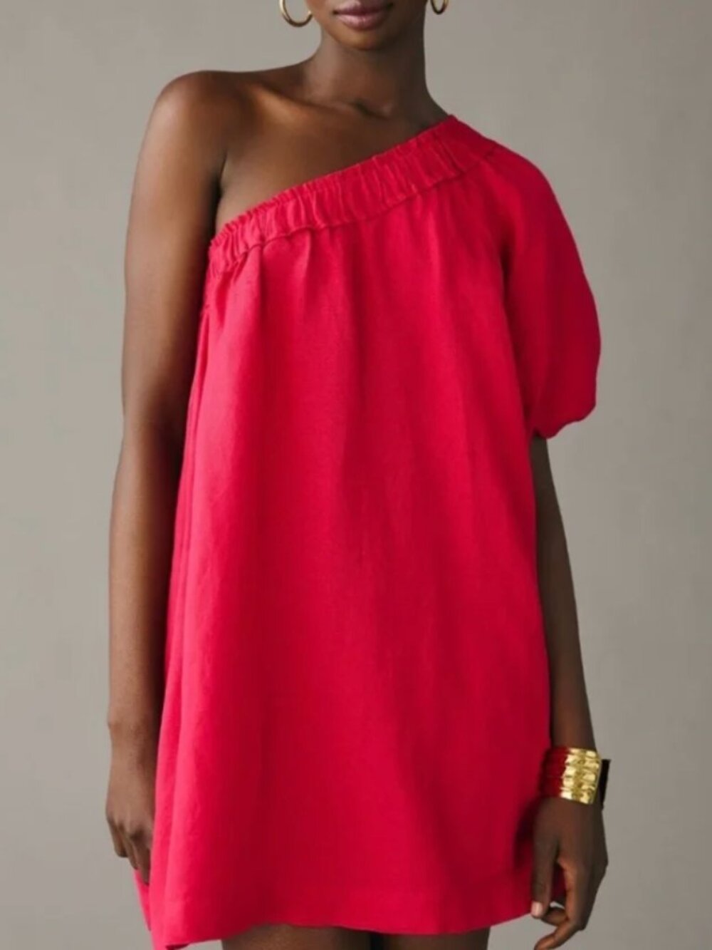 Anthropologie Women’s One-Shoulder Puff Sleeve Hot Pink Mini Dress X-Small